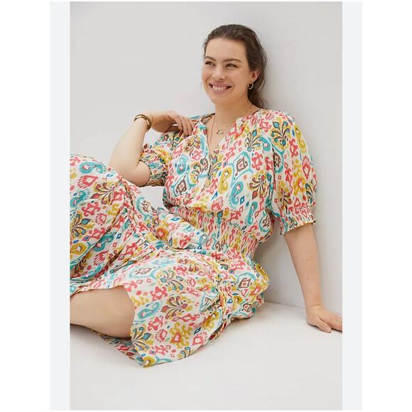 Anthropologie X Puff Sleeve Maxi Dress Multicolor Size M - Picture 1 of 10